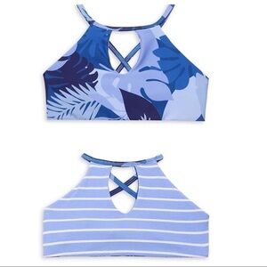 🆕 Splendid Party Palm reversible girls swim  blue bikini top